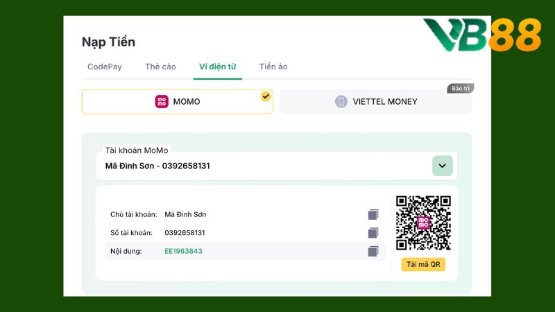 Nạp tiền VB88 4 Sử dụng ví Momo để nạp ngân sách nhanh chóng