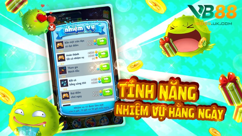 Bắn Cá VB88 | Bắn Cực Đã - Săn Boss Khủng - Thưởng Liền Tay 3 Mỗi nhiệm vụ hoàn thành game thủ nhận ngay quà tương ứng