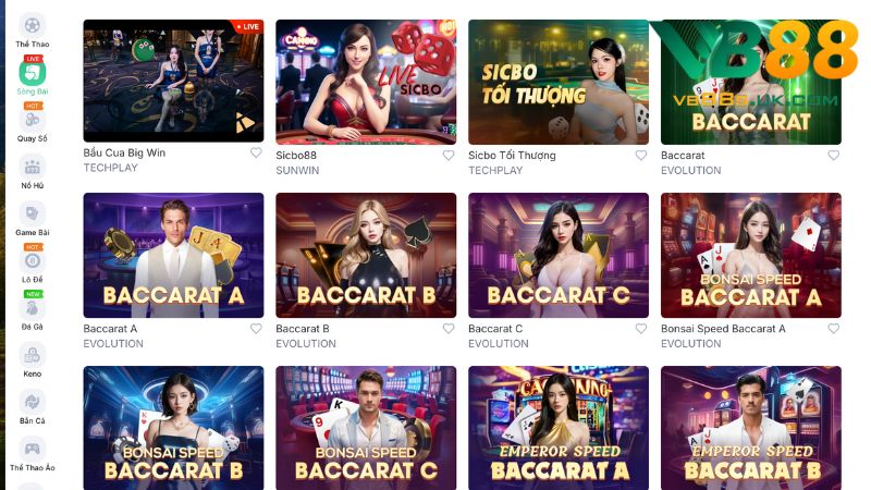 Casino VB88 – Sòng Bài Trực Tuyến Uy Tín, Thưởng Cực Khủng 4 Hệ thống có đa dạng trò casino trực tuyến cho bet thủ tha hồ chọn lựa theo sở thích