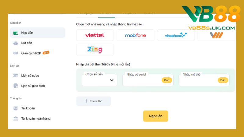 Lô đề Online VB88 - Sân Chơi Số Hiện Đại Trúng To Liên Tục 3 Bet thủ phải nạp đủ vốn vào acc game của mình mới được tham gia đoán số thử vận may